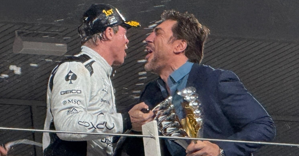 Brad Pitt ile Javier Bardem ‘F1’ filmi setinde şampiyonluğu kutlarken coştu